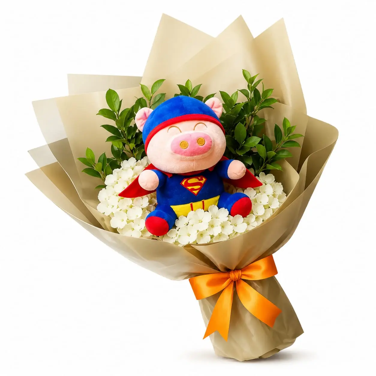 ramo de hortensias con peluche Superman para regalo especial delivery de flores en Lima